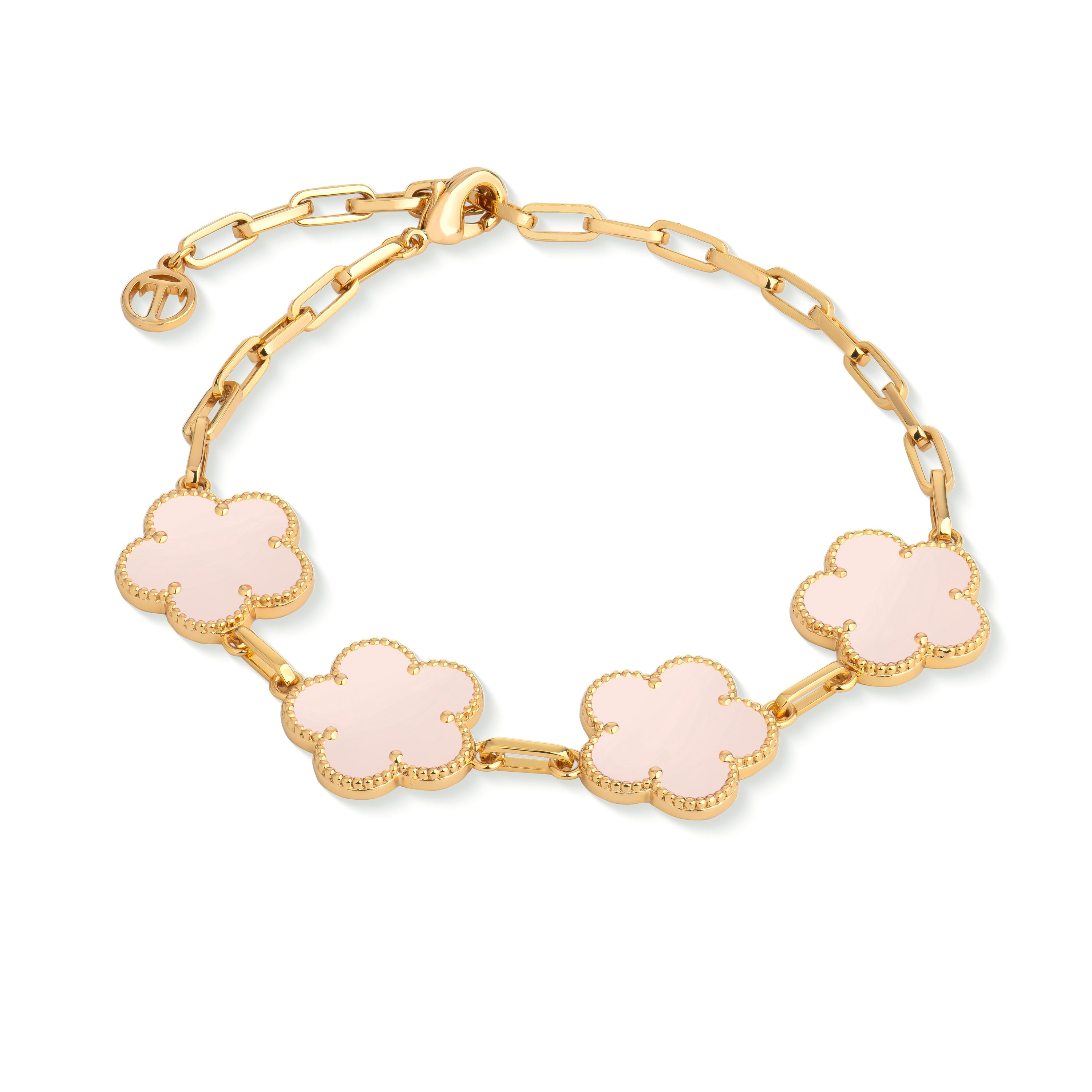 Tipperary Crystal Fleur yellow-gold bracelet with four pink charms