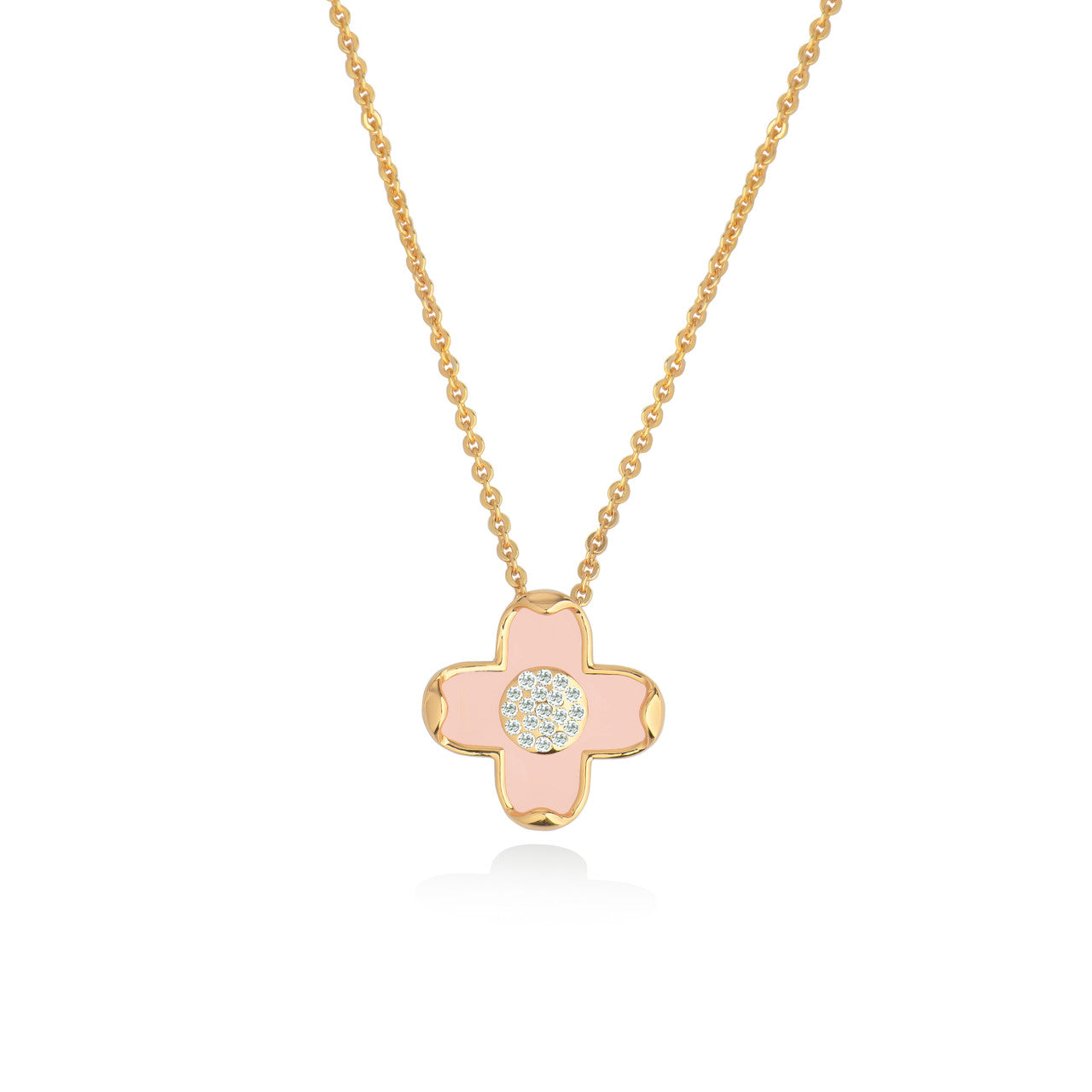 Tipperary Crystal Fleur pink and yellow gold CZ flower pendant necklace with adjustable chain, elegant floral jewellery gift for women