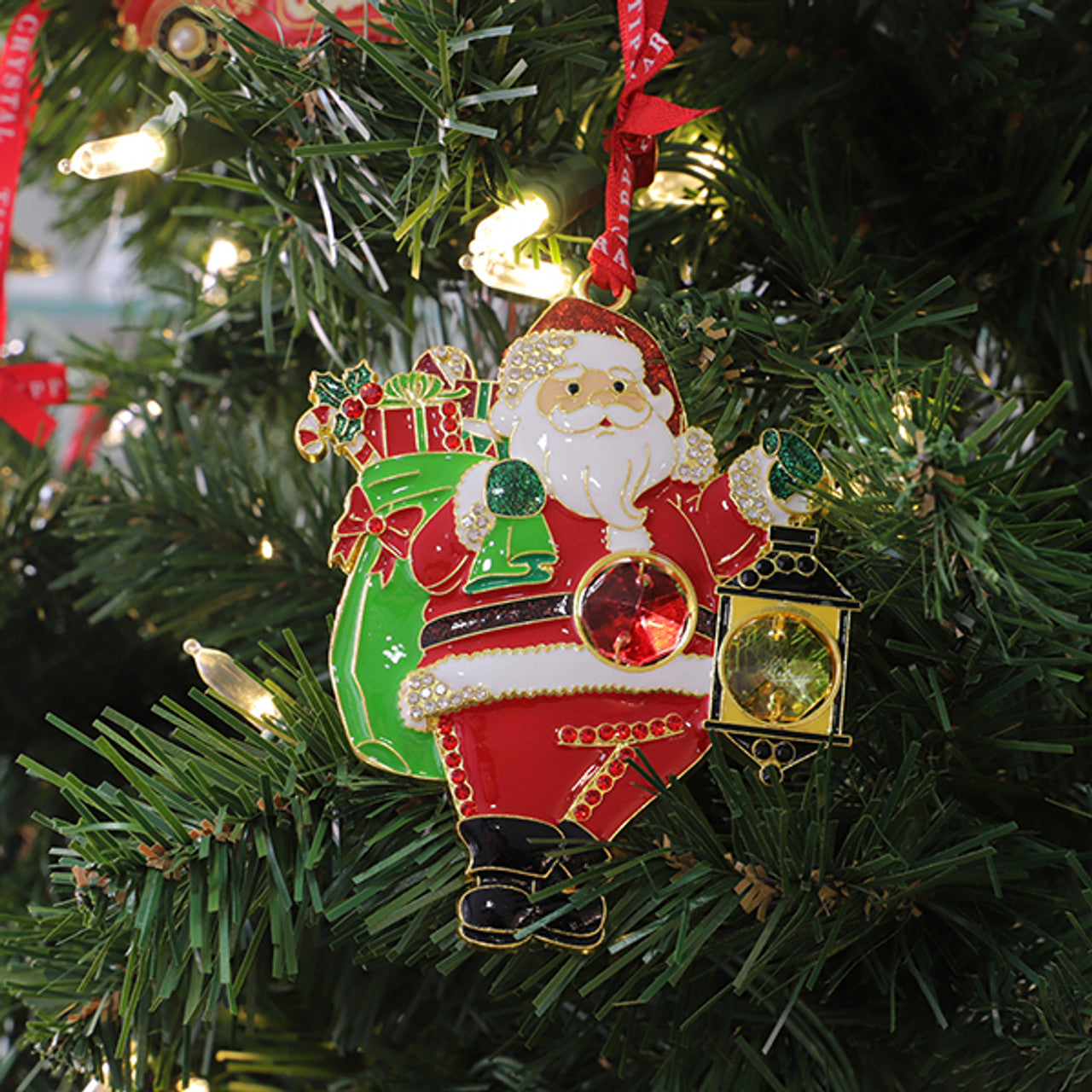 Tipperary Crystal Gem Santa & Lantern Christmas Tree Decoration