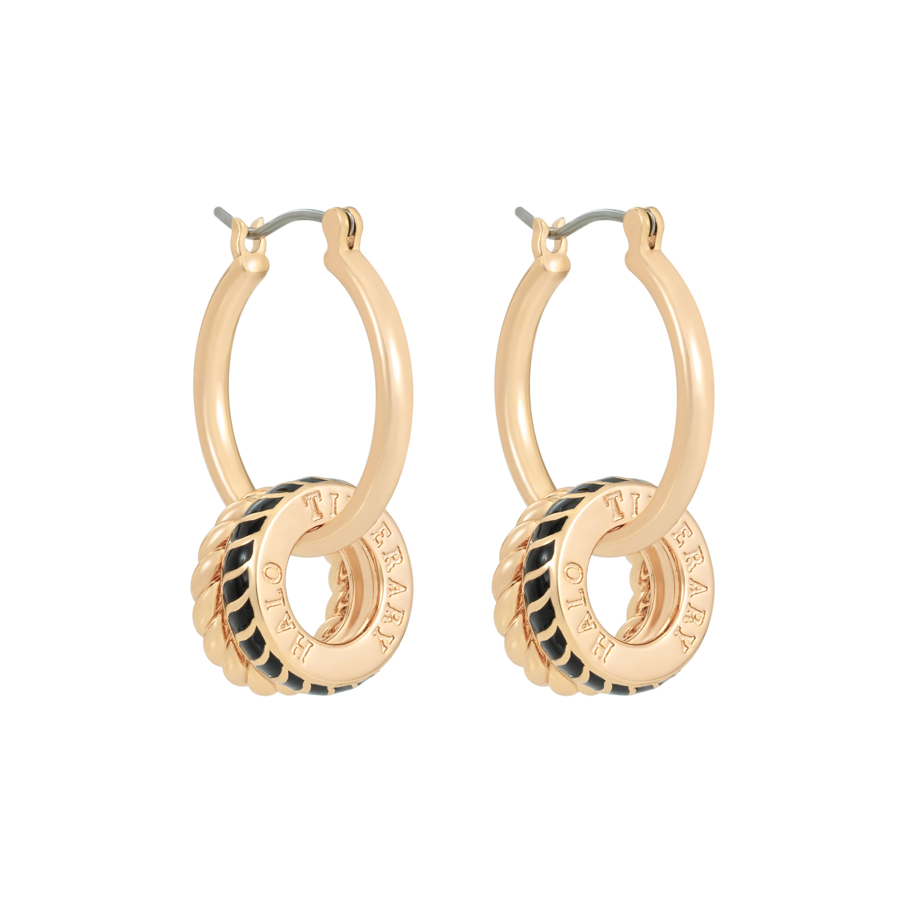 Tipperary Crystal HALO Eclipse gold drop hoop earrings with charm