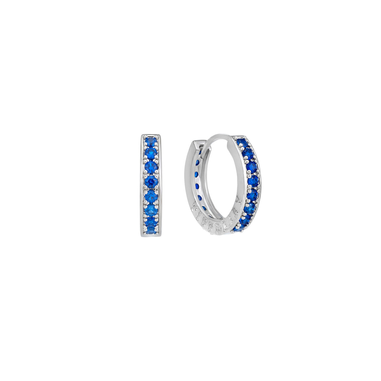 Tipperary Crystal Halo Night mini hoop earrings with silver finish and blue CZ stones, elegant gift jewellery for women