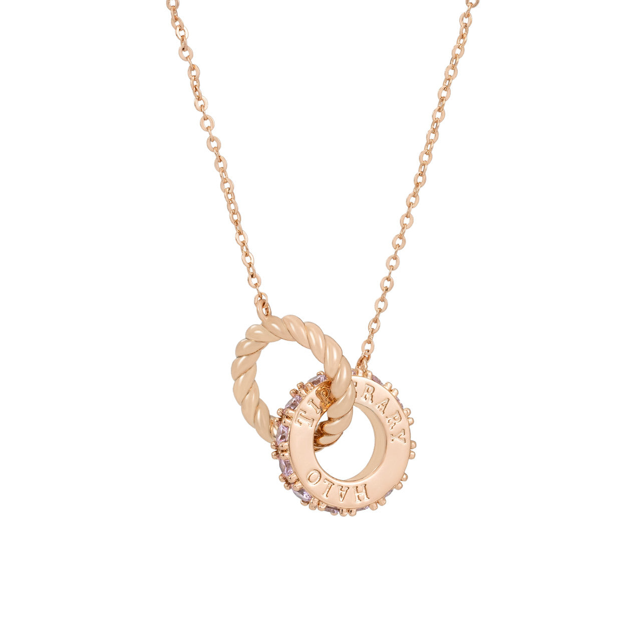 Tipperary Crystal Halo Sunset Interlocking Rose Gold & Pink Pendant Necklace