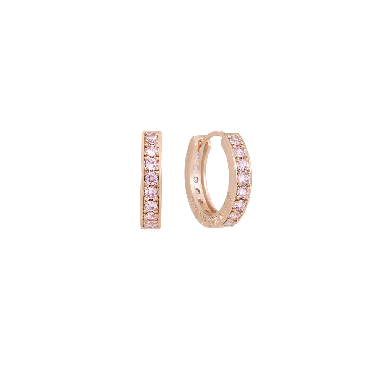 Tipperary Crystal Halo Pendant Necklace in rose gold with pink crystals and enamel accents on chain