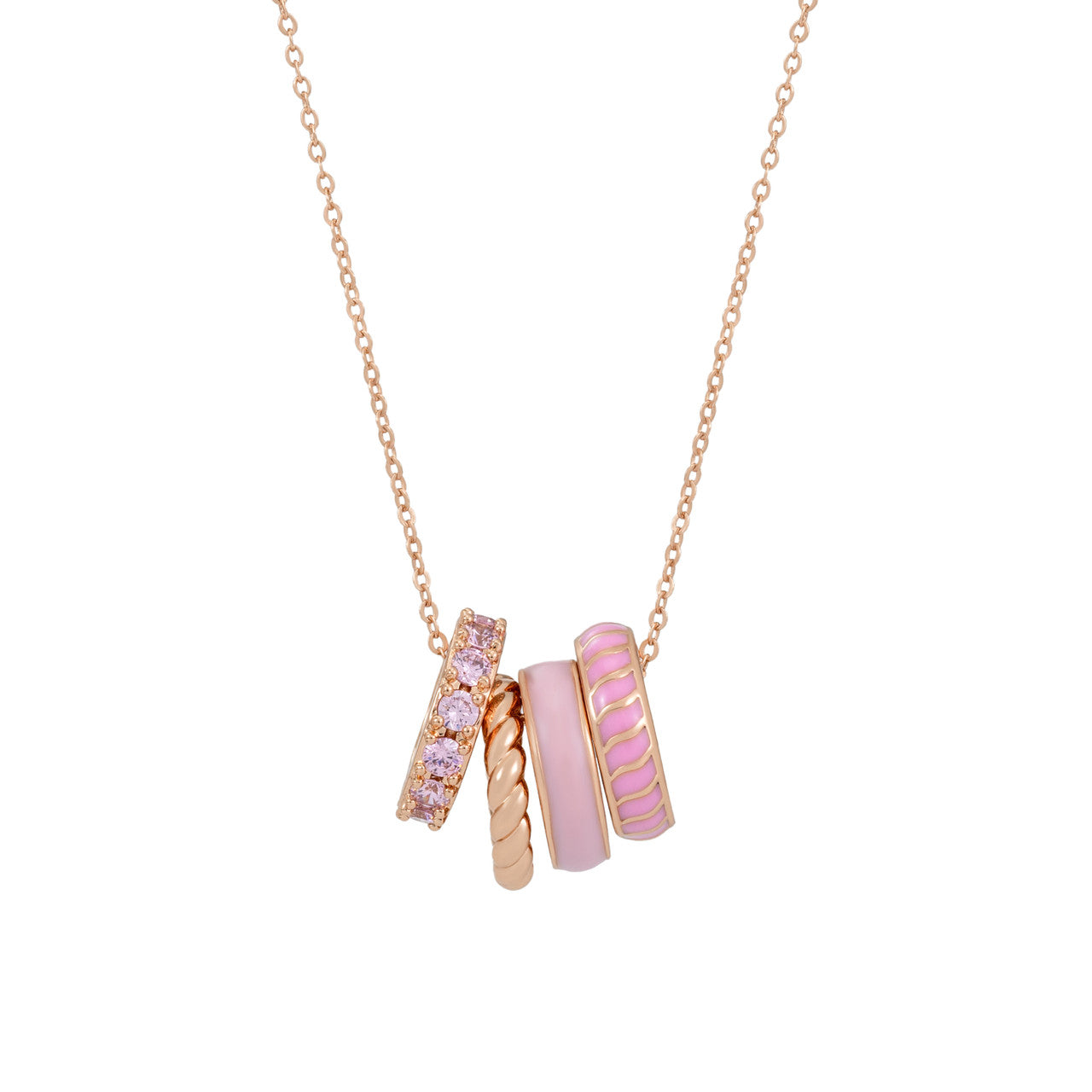 Tipperary Crystal Halo Pendant Necklace with pink crystals and rose gold finish on chain