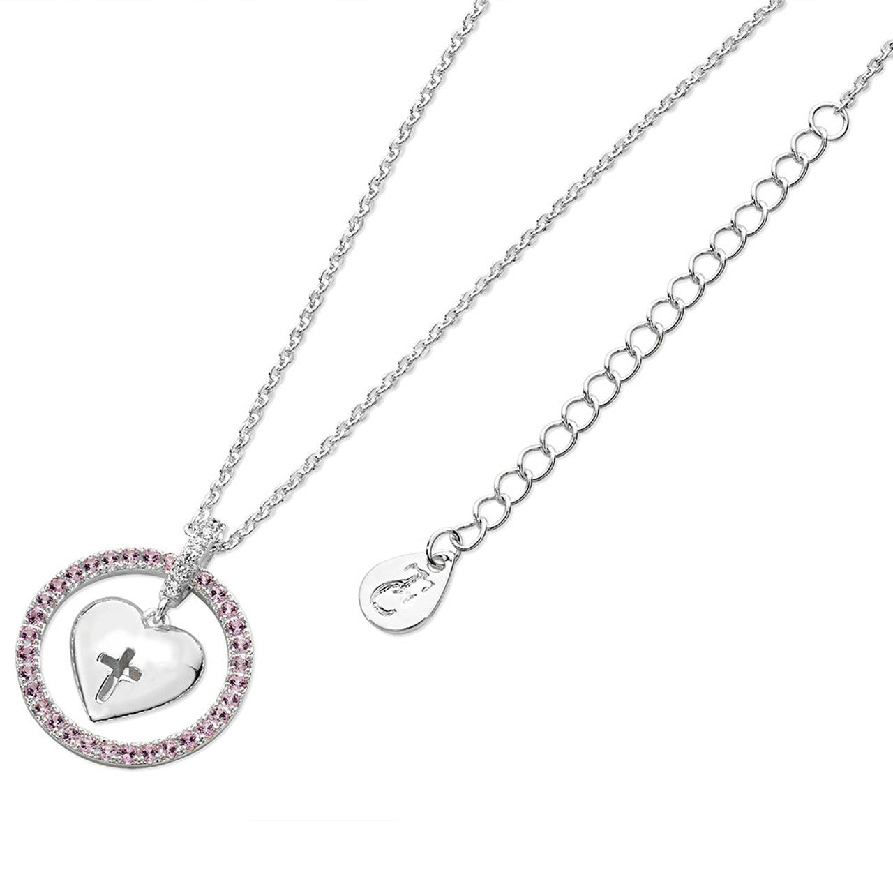 Tipperary Crystal Heart In Pink CZ Halo Necklace