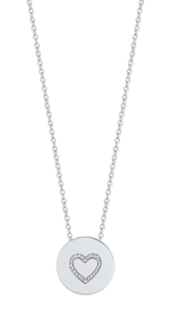 Tipperary Crystal Heart Outline Pendant Necklace - Silver