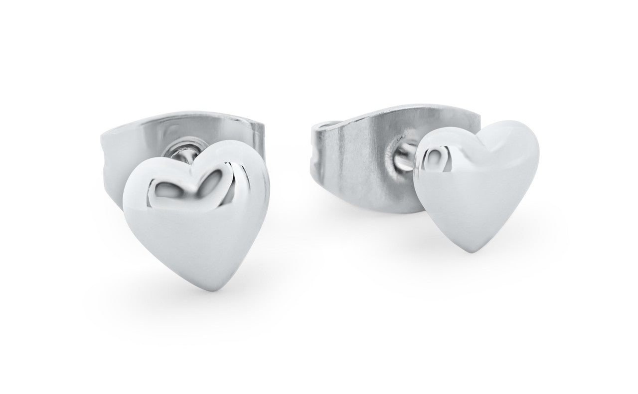 Tipperary Crystal silver heart stud earrings close up