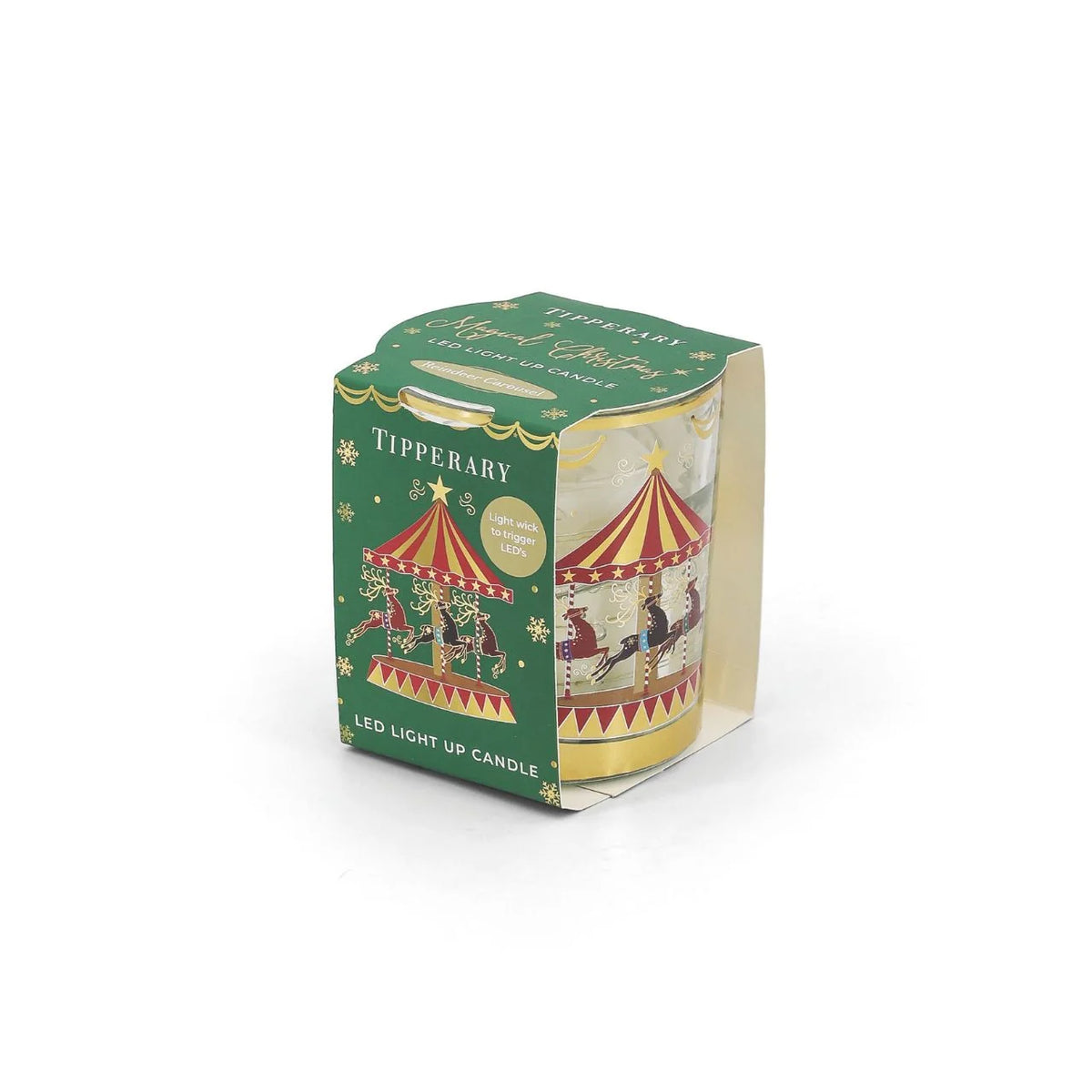 Tipperary Crystal Reindeer Carousel LED Candle in Christmas gift box