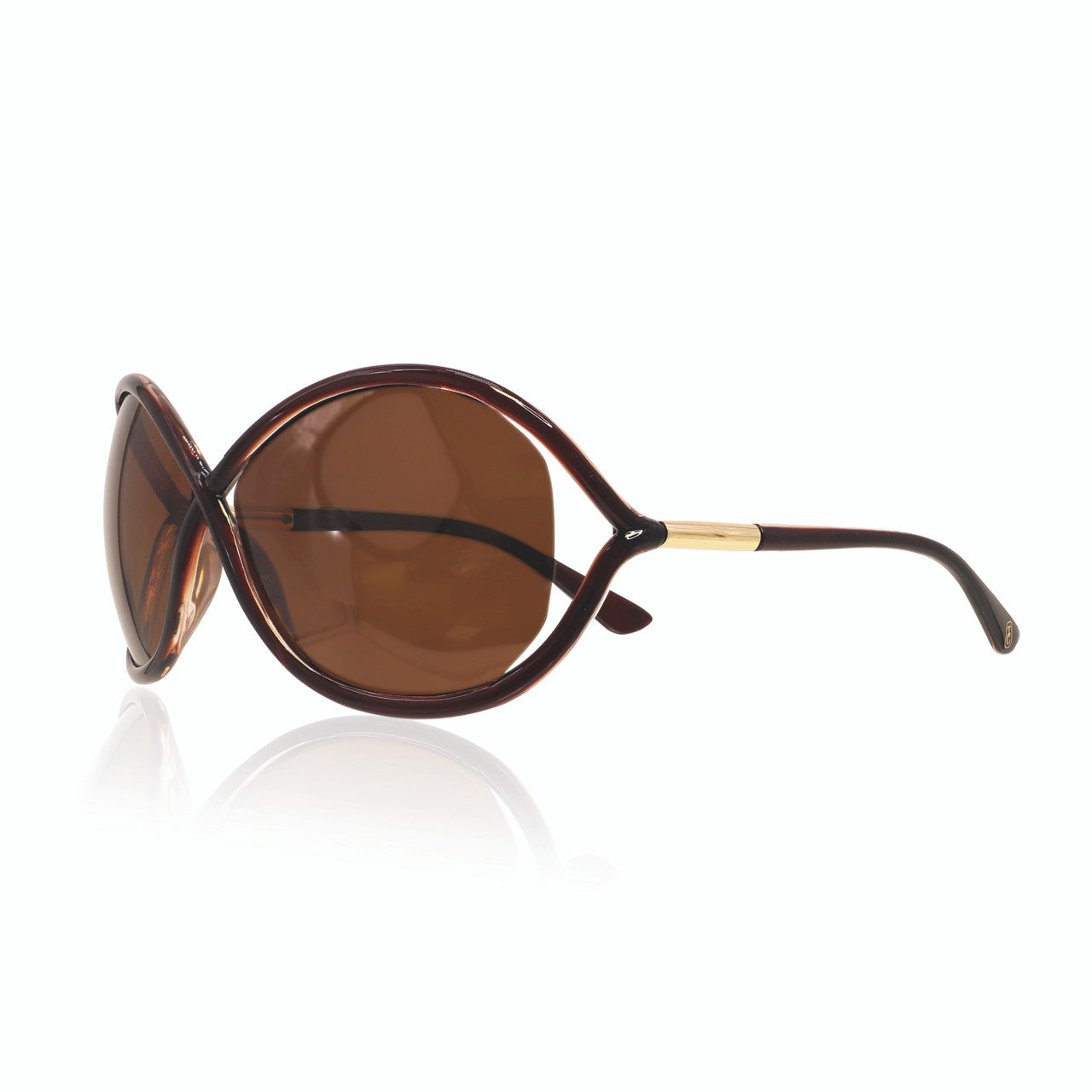 Tipperary Crystal Monte Carlo brown sunglasses side view showing gold-tone designer detail and polarised lenses