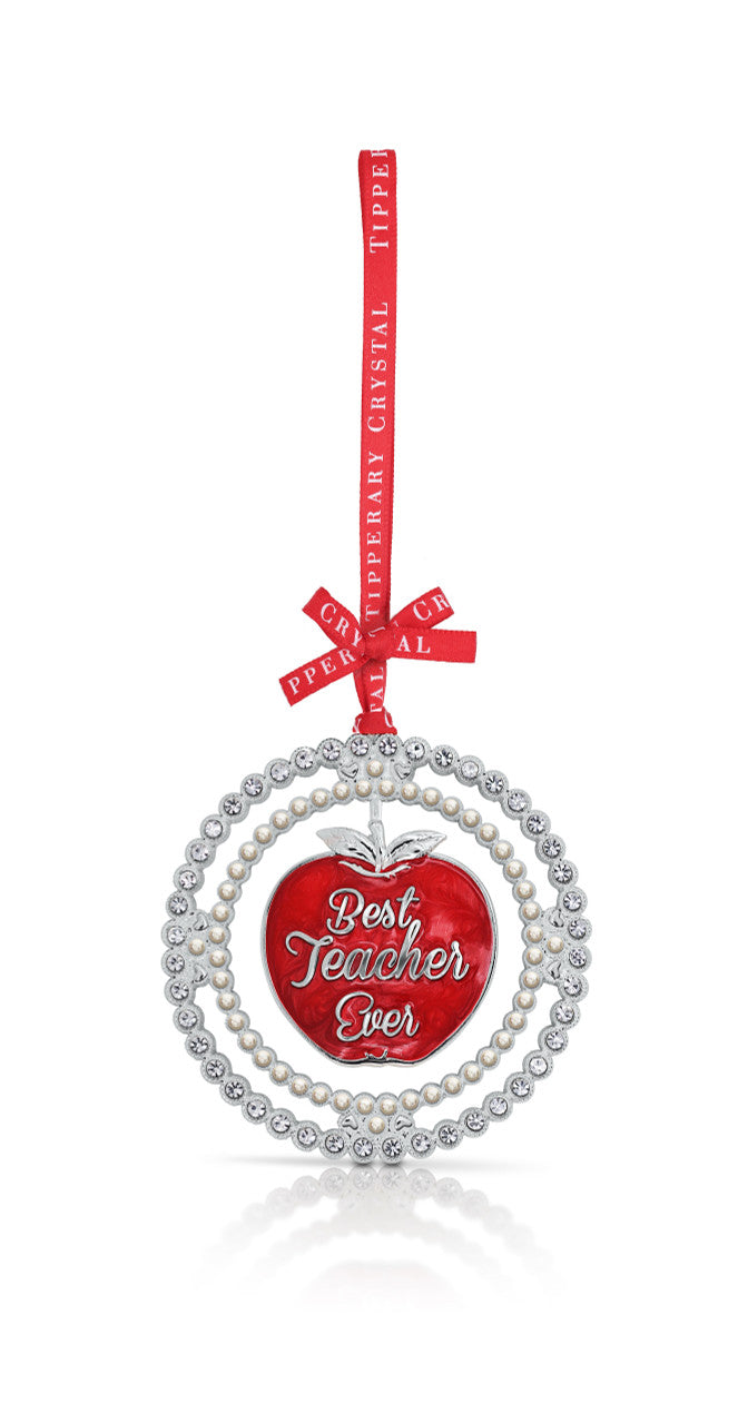 Tipperary Crystal Best Teacher Ever apple gift Christmas decoration with pearls and crystals