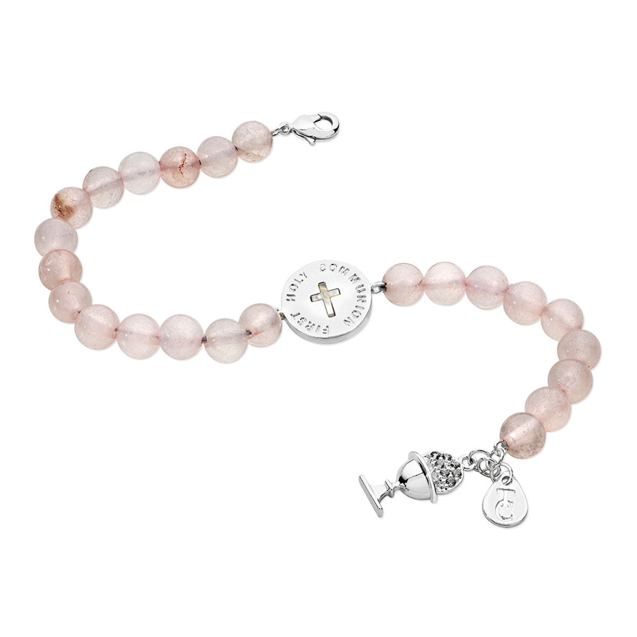 Tipperary Crystal Pink Bead Charm First Holy Communion Bracelet
