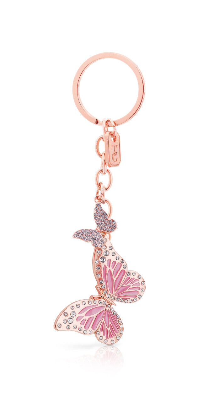 Tipperary Crystal pink butterfly keyring with sparkling crystals
