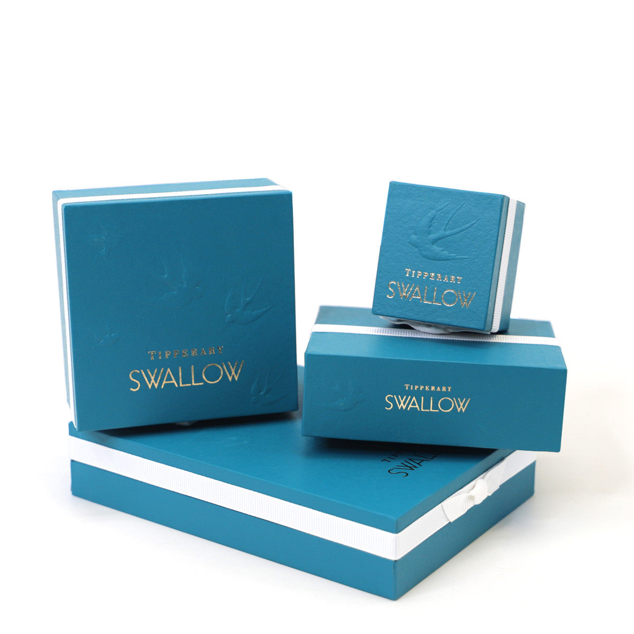 Tipperary Crystal silver swallow stud earrings with elegant blue gift box