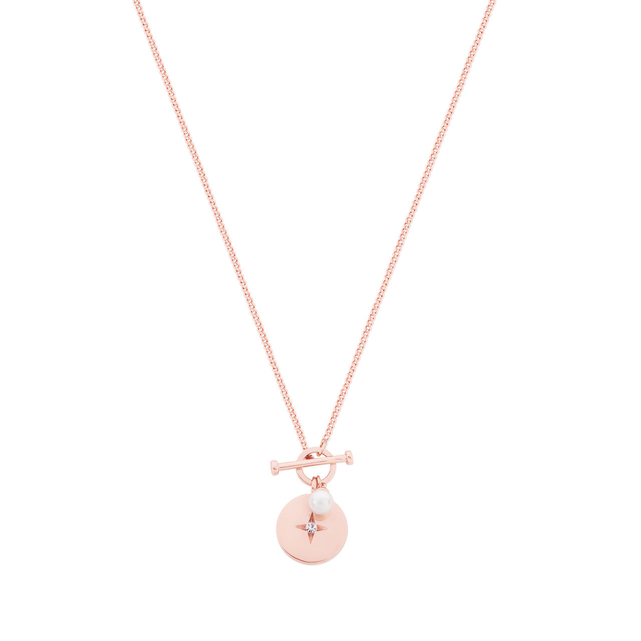 Tipperary Crystal Compass T-bar Pendant Necklace - Rose Gold with Disc