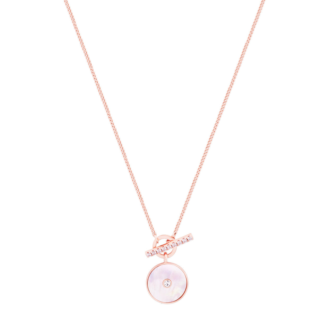 Tipperary Crystal T-bar Pendant Necklace - Rose Gold With Mother of Pearl