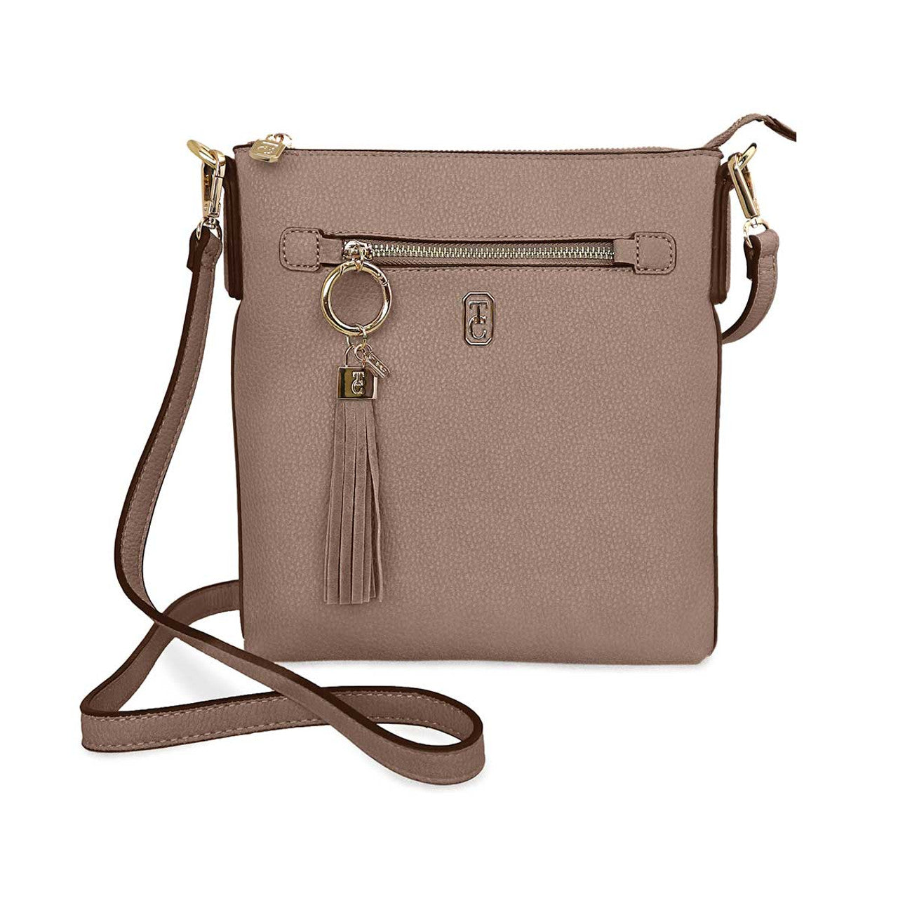 Tipperary Crystal The Chelsea Cross Body Pouch Bag in Taupe Brown