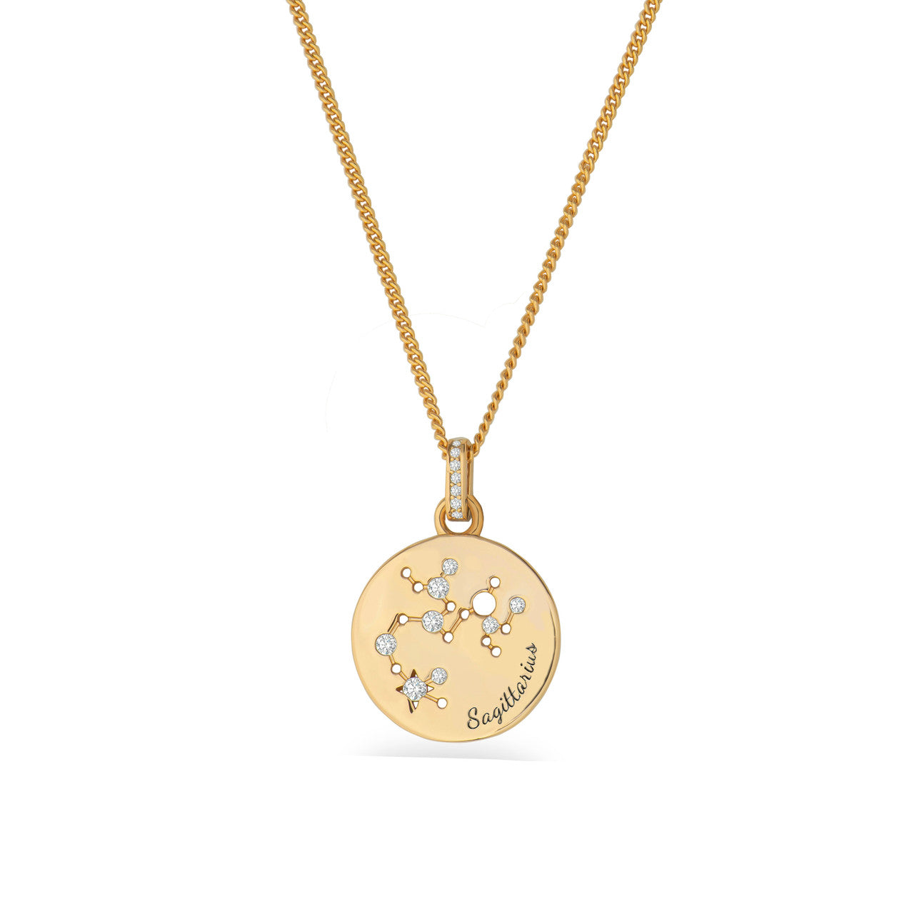 Sagittarius star sign gold disc pendant by Tipperary Crystal jewellery