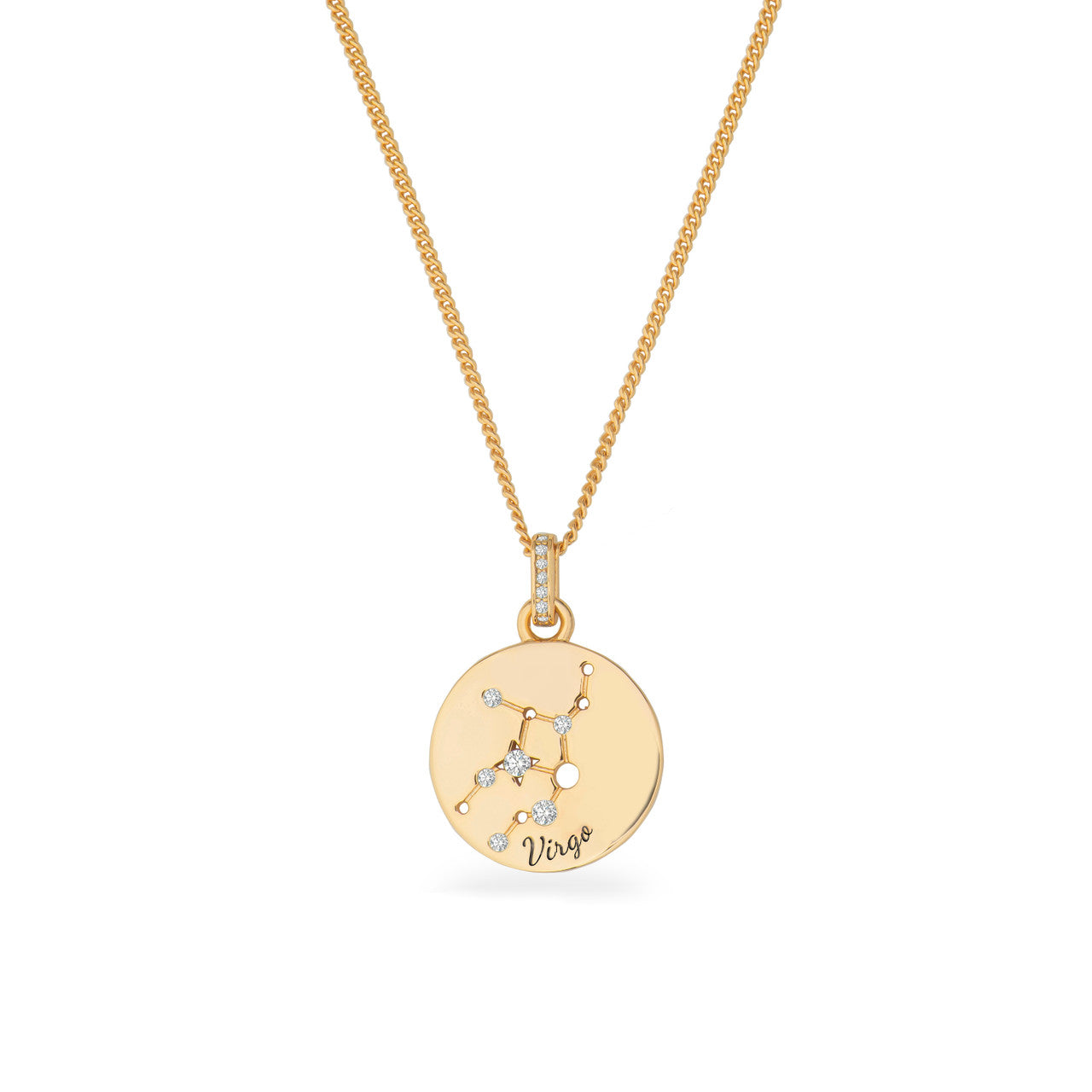 Tipperary Crystal Virgo zodiac gold pendant necklace engraved disc