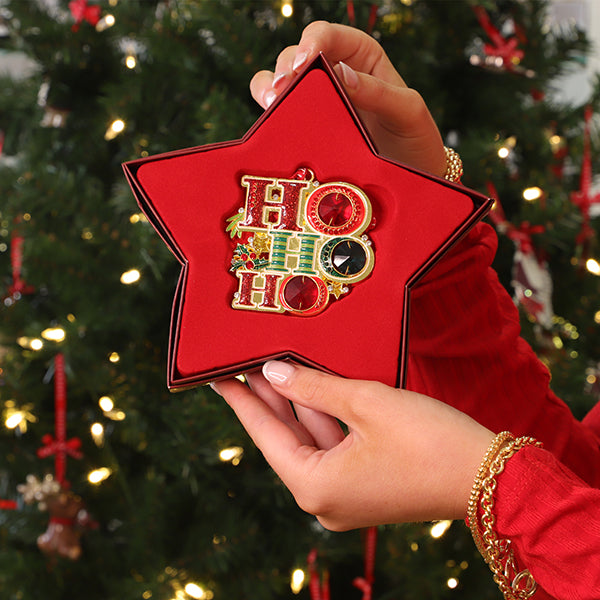 Tipperary Crystal Gem Ho Ho Ho Christmas Tree Decoration In Star Gift Box