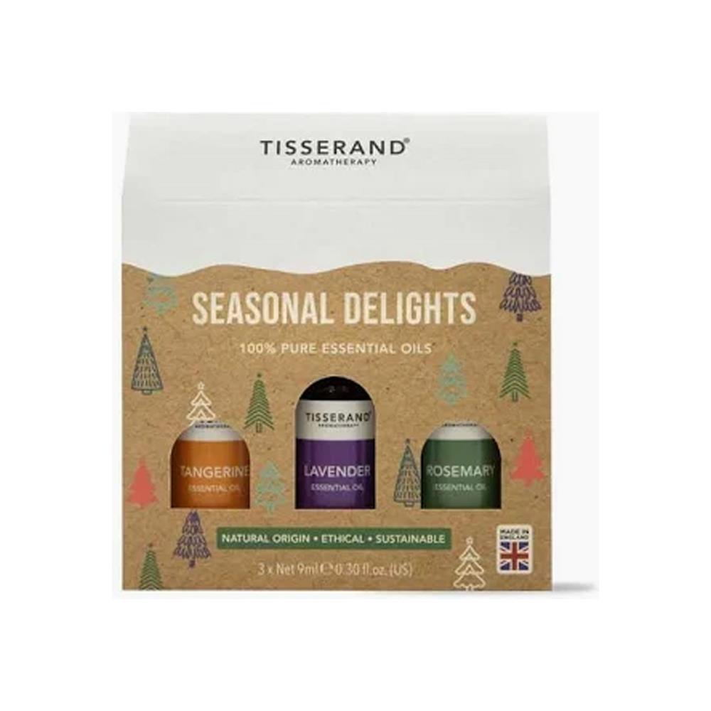 tisserand seasonal delights essential oil aromatherapy gift set with tangerine, lavender and rosemary