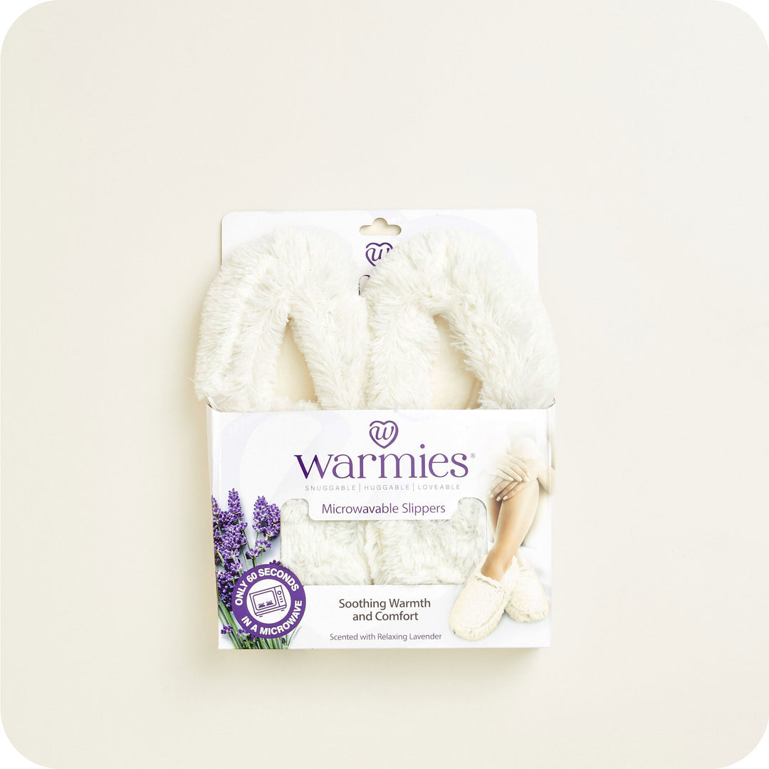 Warmies cream slippers microwavable heated slippers in cream plush.