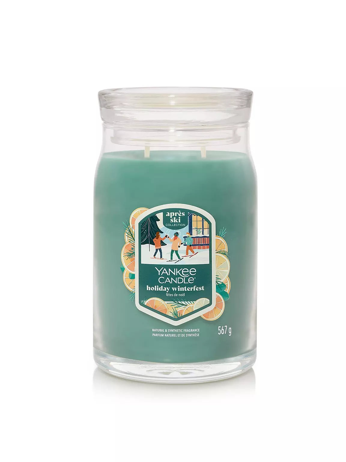 Yankee Candle Apres Ski large jar on mantel — Winterfest scent for cosy, seasonal home ambience.