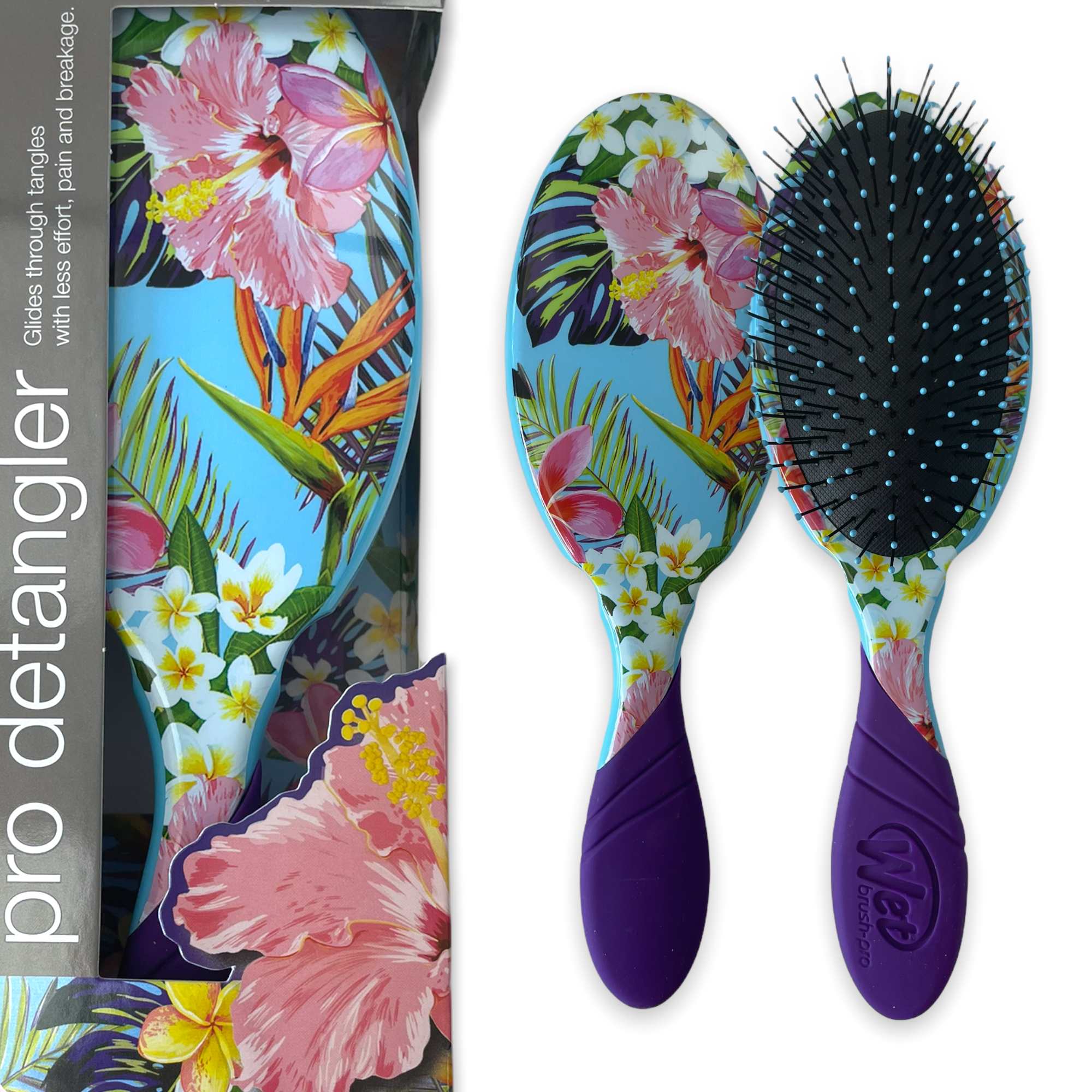 Wet Brush Pro Light Blue Tropical Print Detangler Hairbrush