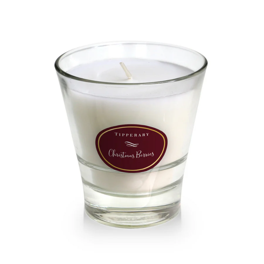 Tipperary Crystal Poinsettia Christmas Scented Candle - Berries