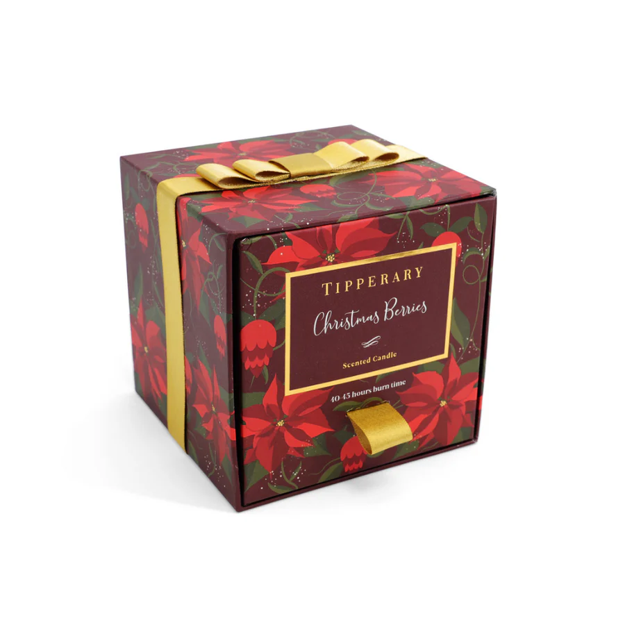 Tipperary Crystal Poinsettia Christmas Scented Voltive Candle - Berries