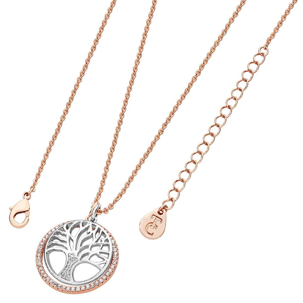 Tipperary Crystal Tree Of Life Silver & Rose Gold Pendant Necklace