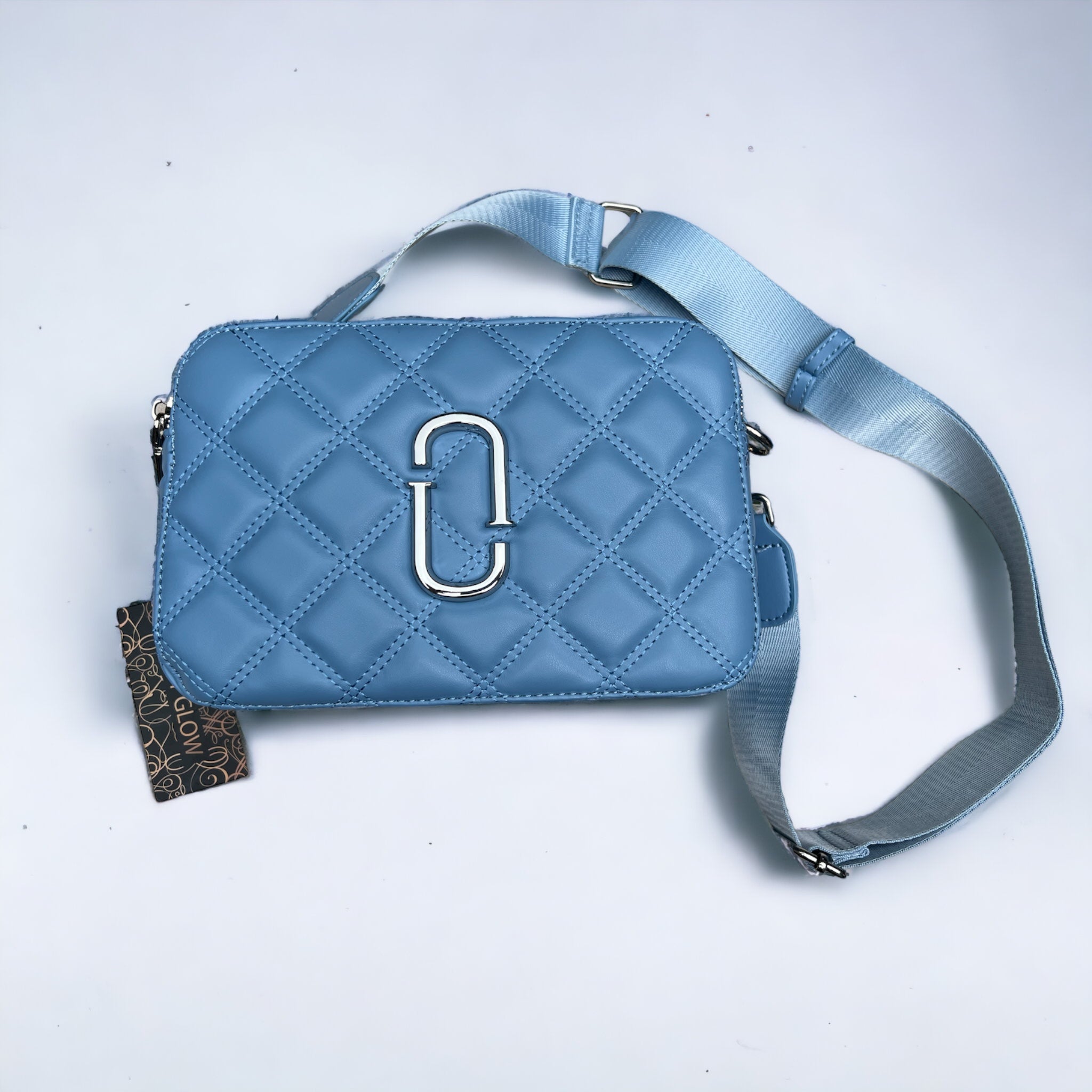 Jenny Glow Blue Quilted Designer Inspired Logo Crossbody Handbag