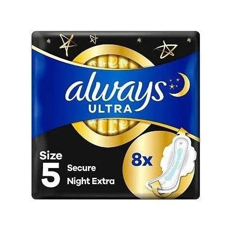 Always Ultra Secure Extra Night sanitary pads with wings Size 5