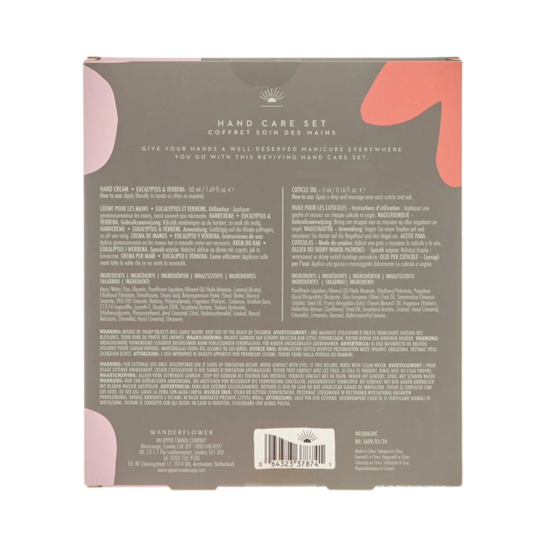 Aroma Home hand care travel kit — compact nail clippers and patterned file with scented hand cream, ideal gift for her - back of pack