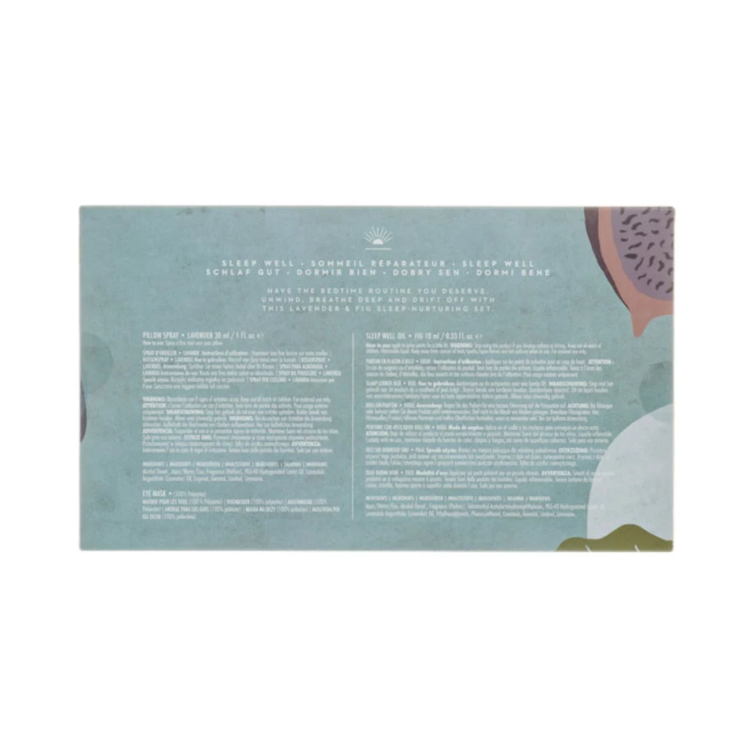 Wanderflower sleep-well roller and luxury eye mask — travel-ready calming sleep trio.
