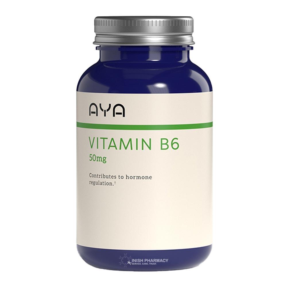 Aya Vitamin B6 50mg tablets – front view of supplement bottle with 60 tablets 