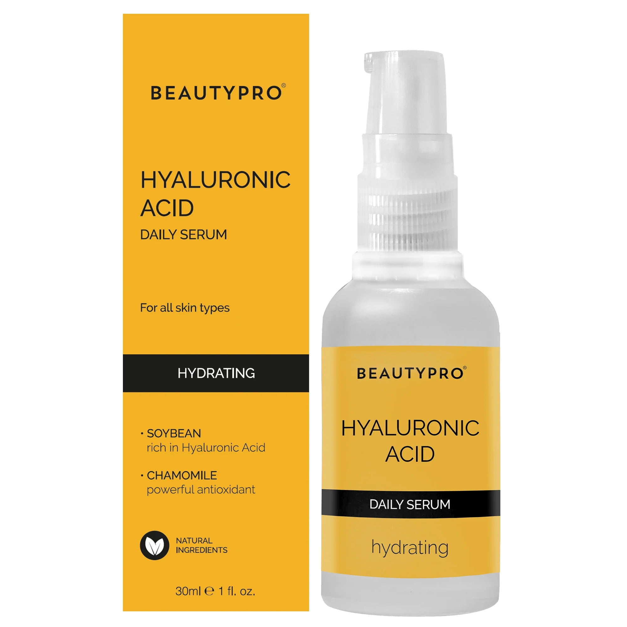 BeautyPro Hyaluronic Acid Serum with outer packaging – 30ml