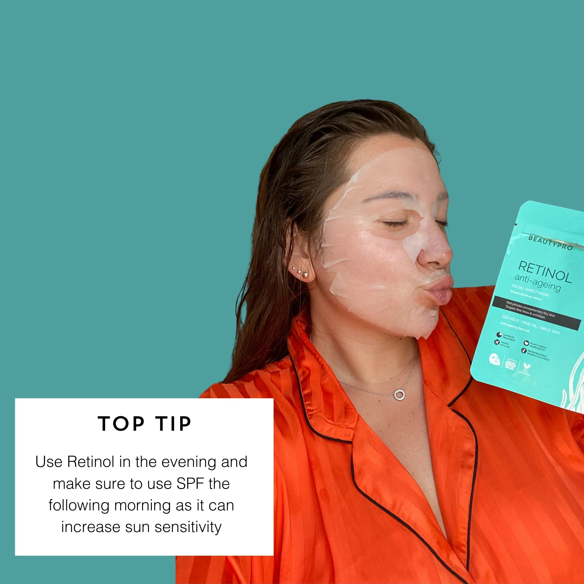 Infographic with usage tip for Retinol mask