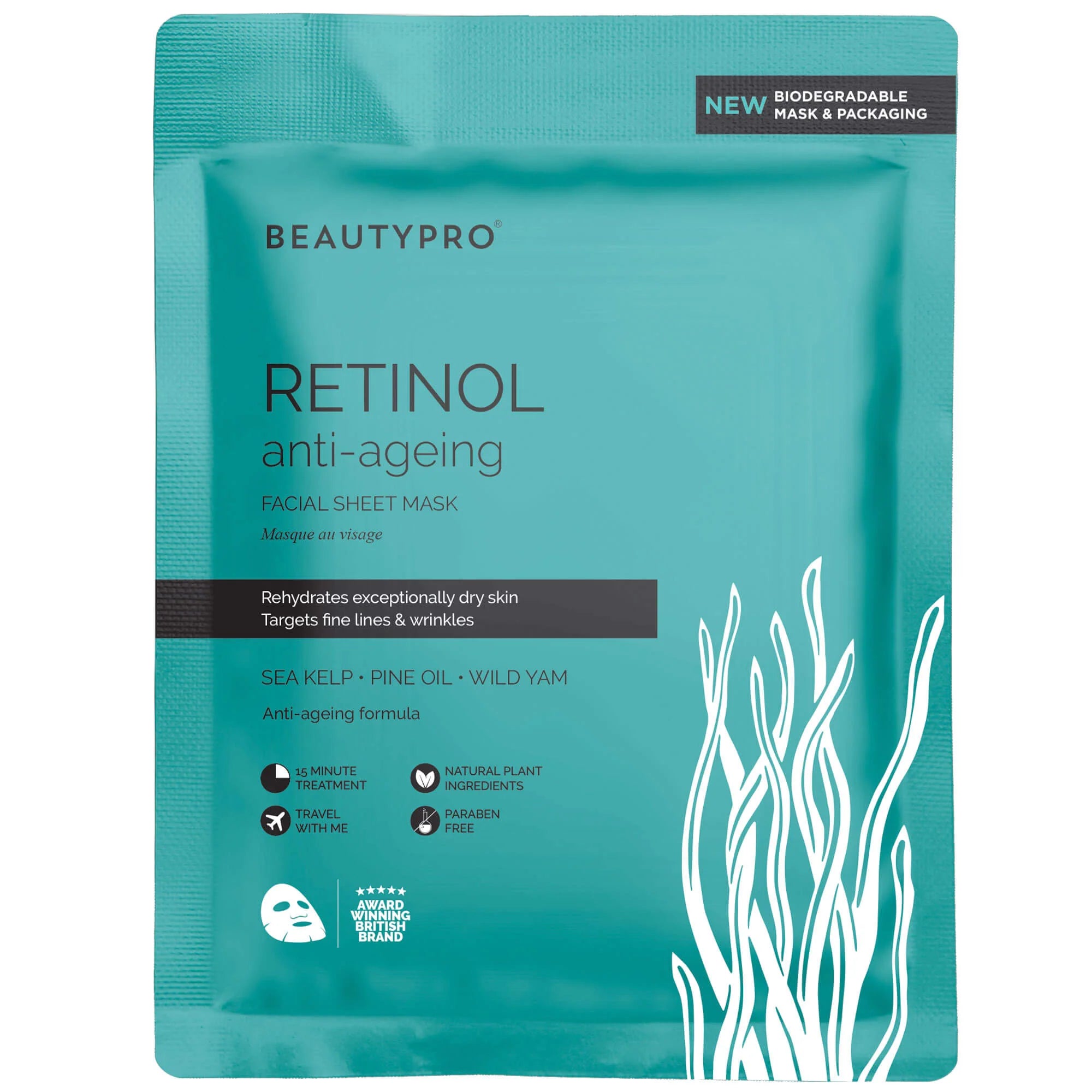 BeautyPro Retinol Anti-Ageing Sheet Mask front packaging