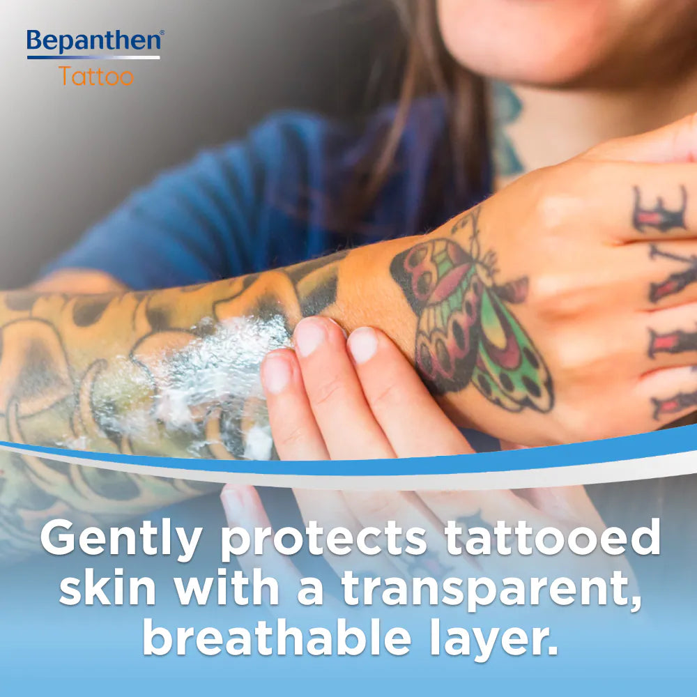 Bepanthen Tattoo care routine – protects tattoos with breathable layer