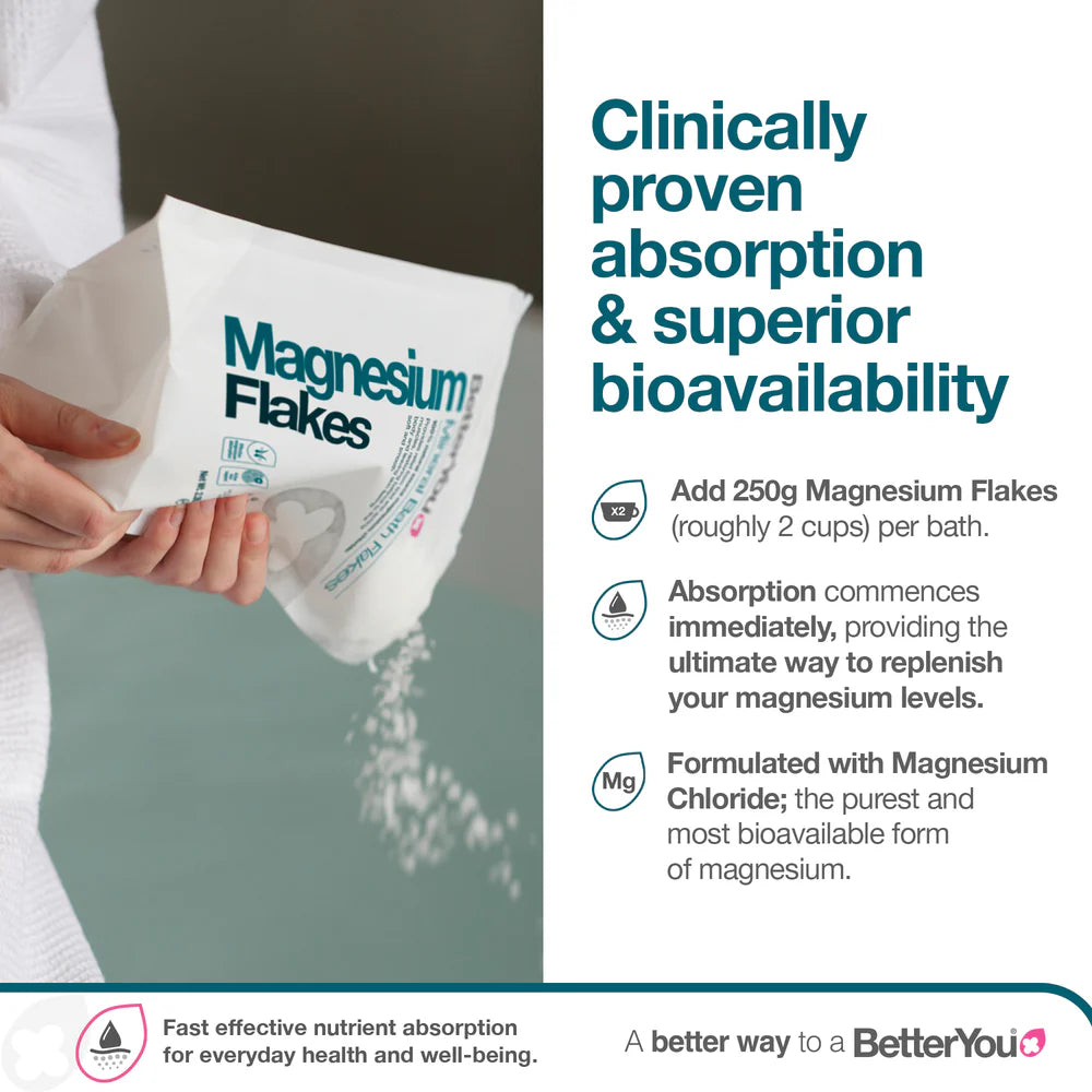 BetterYou magnesium flakes being poured into bath water