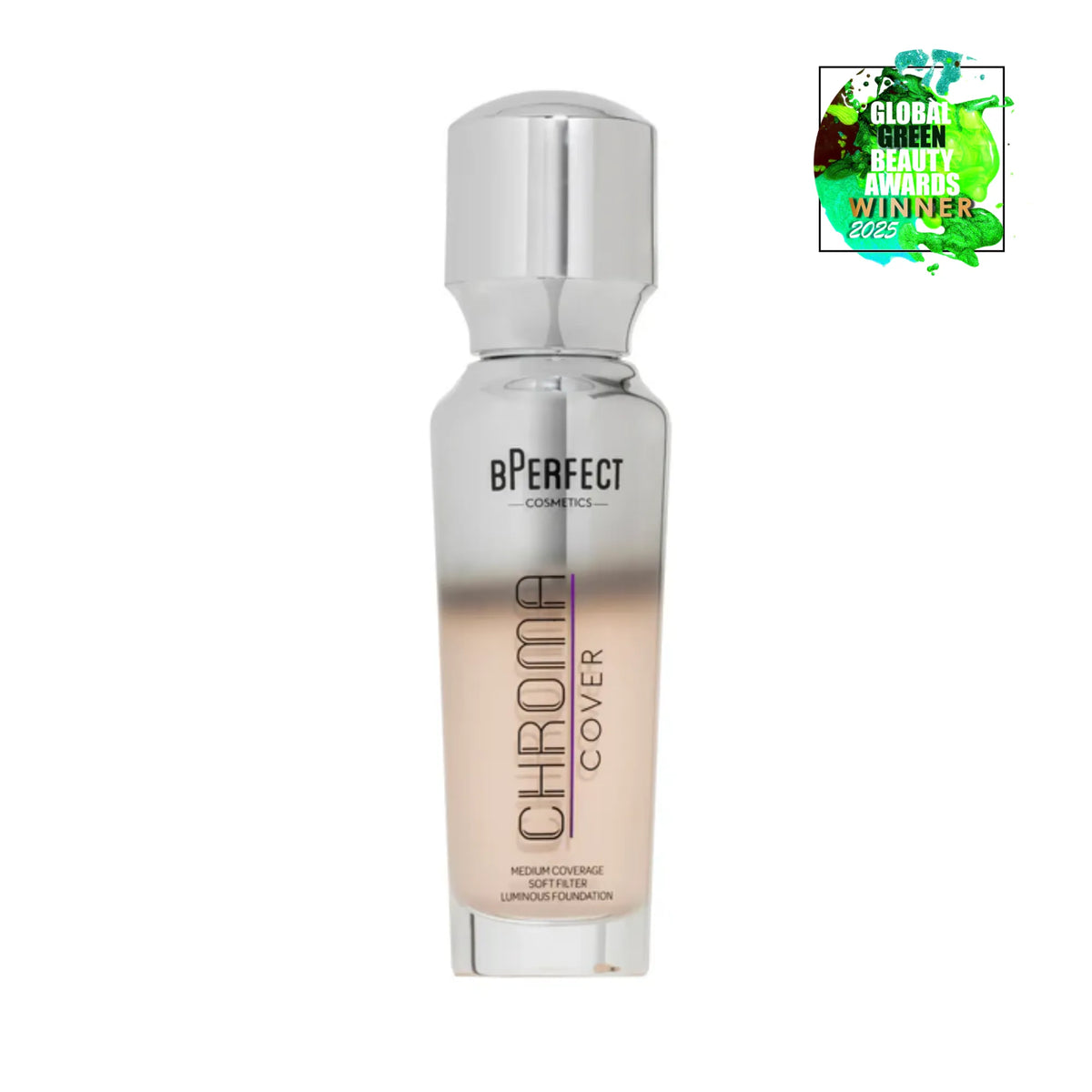 BPerfect Chroma Cover Luminous Foundation bottle with Global Makeup Awards badge