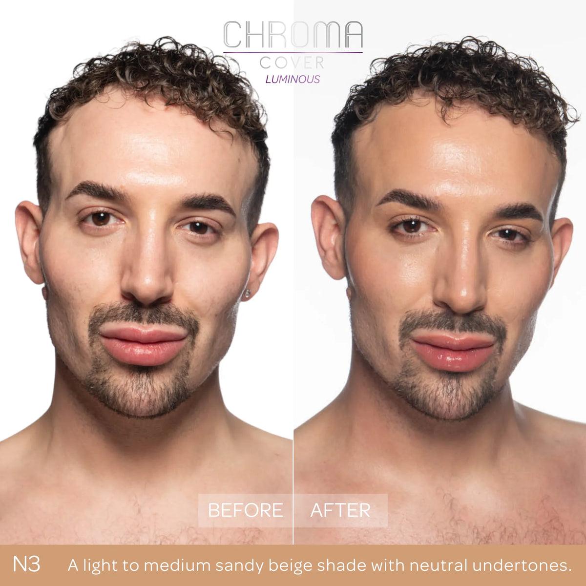 BPerfect Chroma Cover Luminous Foundation N3 before and after application