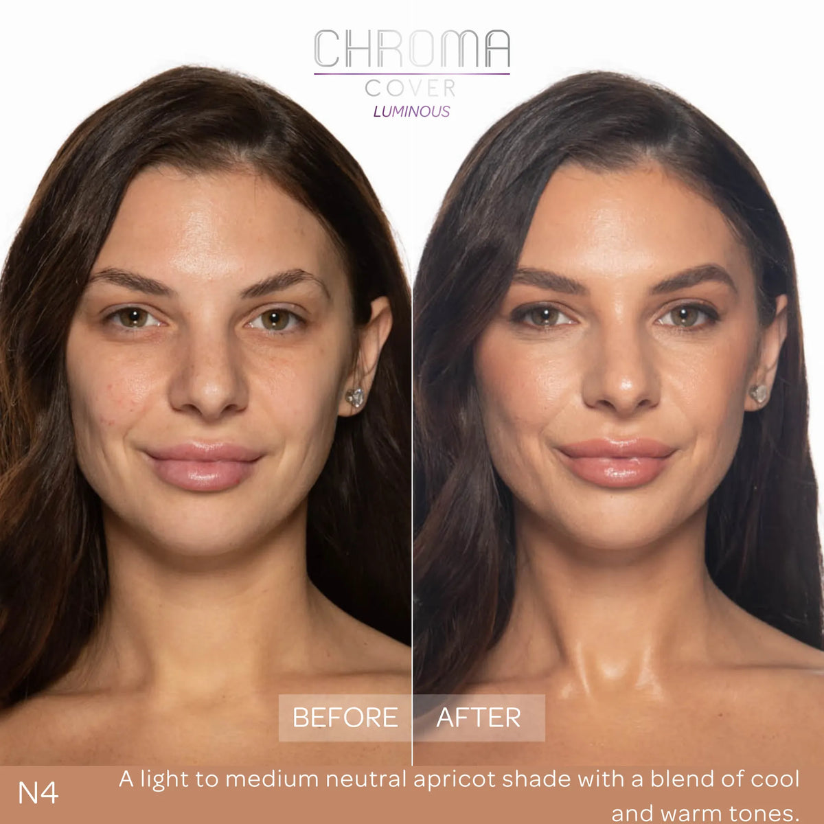 BPerfect Chroma Cover Luminous Foundation N4 before and after application