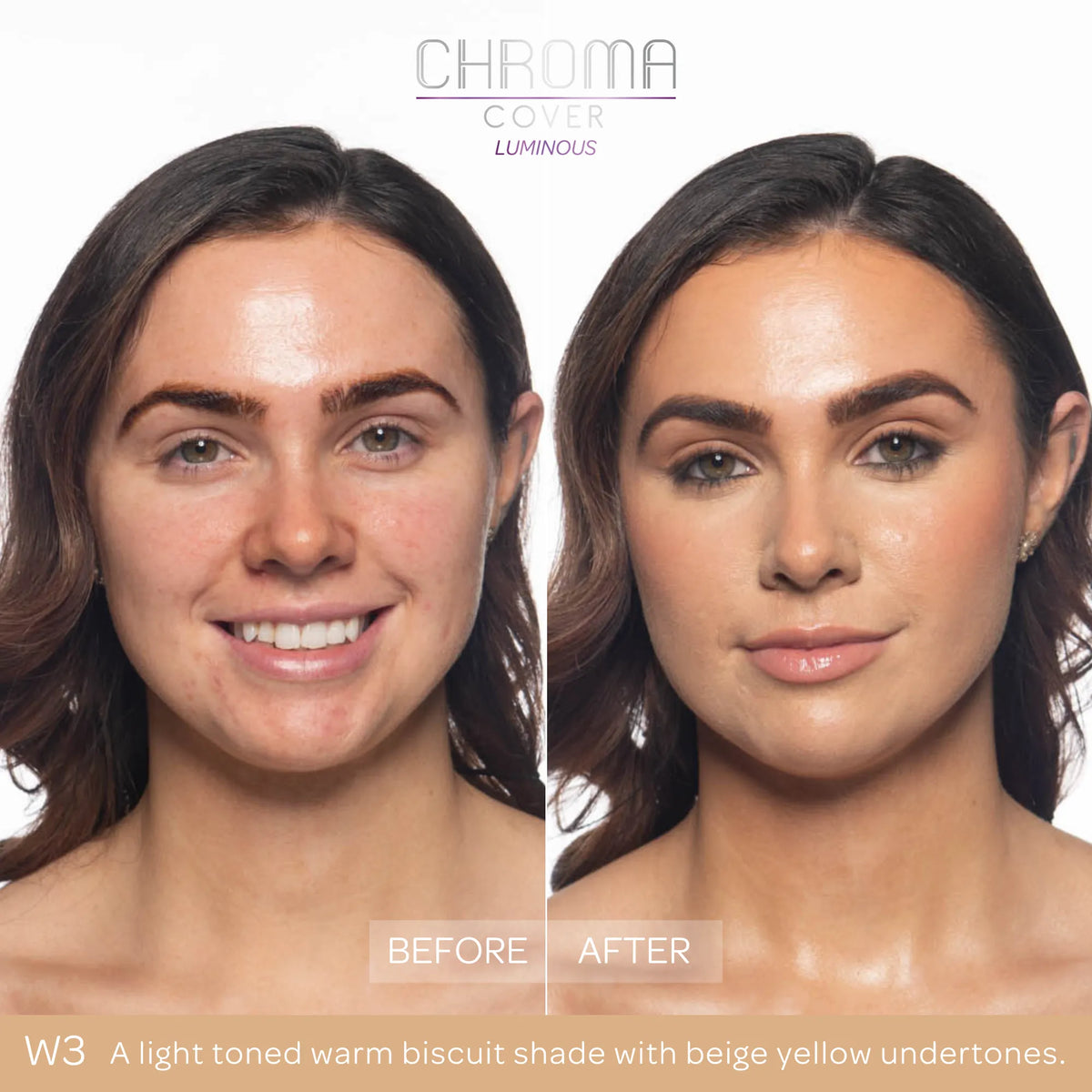 BPerfect Chroma Cover Luminous Foundation W3 before and after application