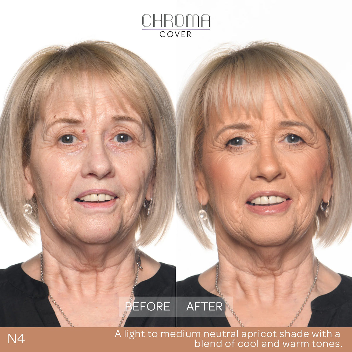 BPerfect Chroma Cover Matte Foundation N4 before and after application