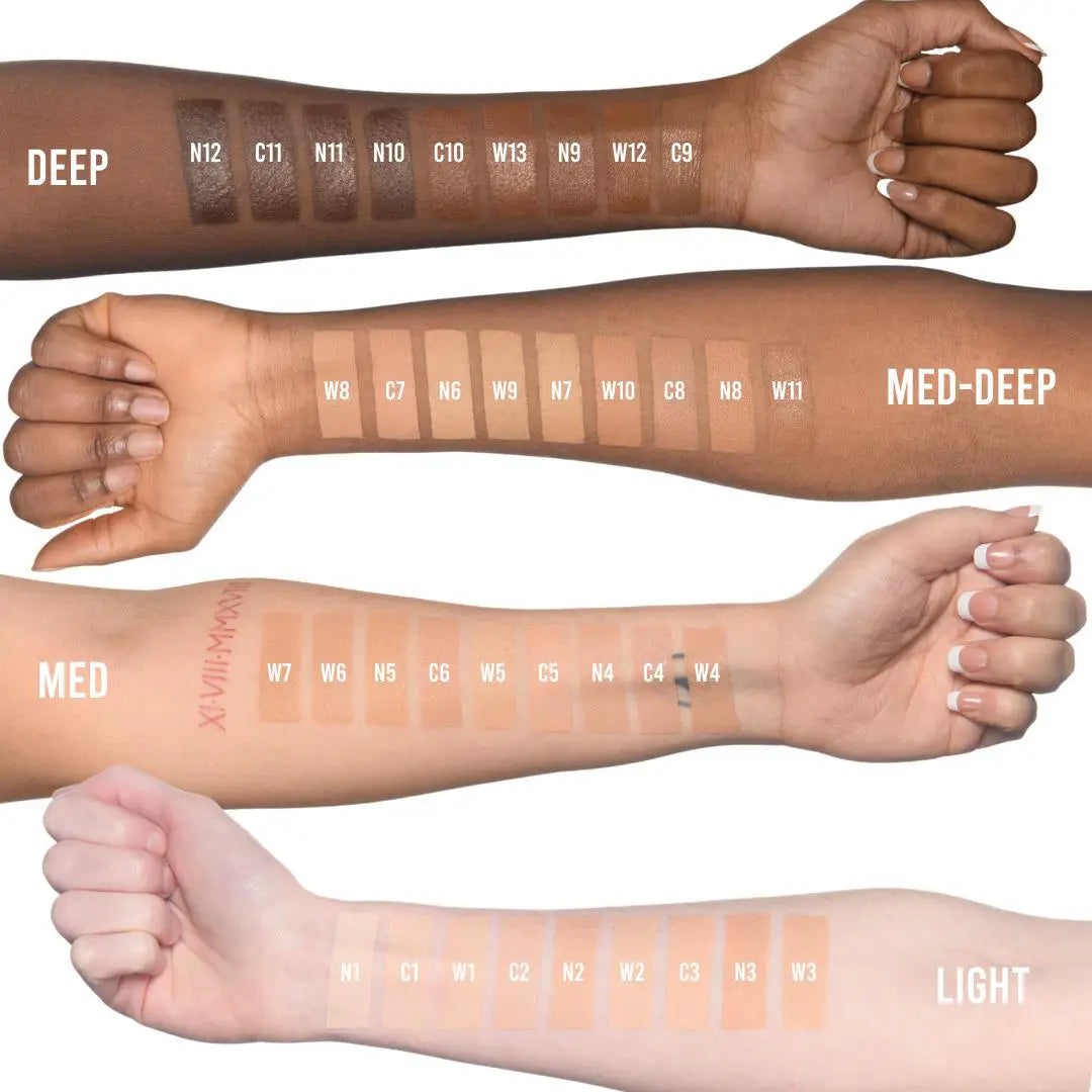 BPerfect Chroma Cover Matte Foundation shade range swatches