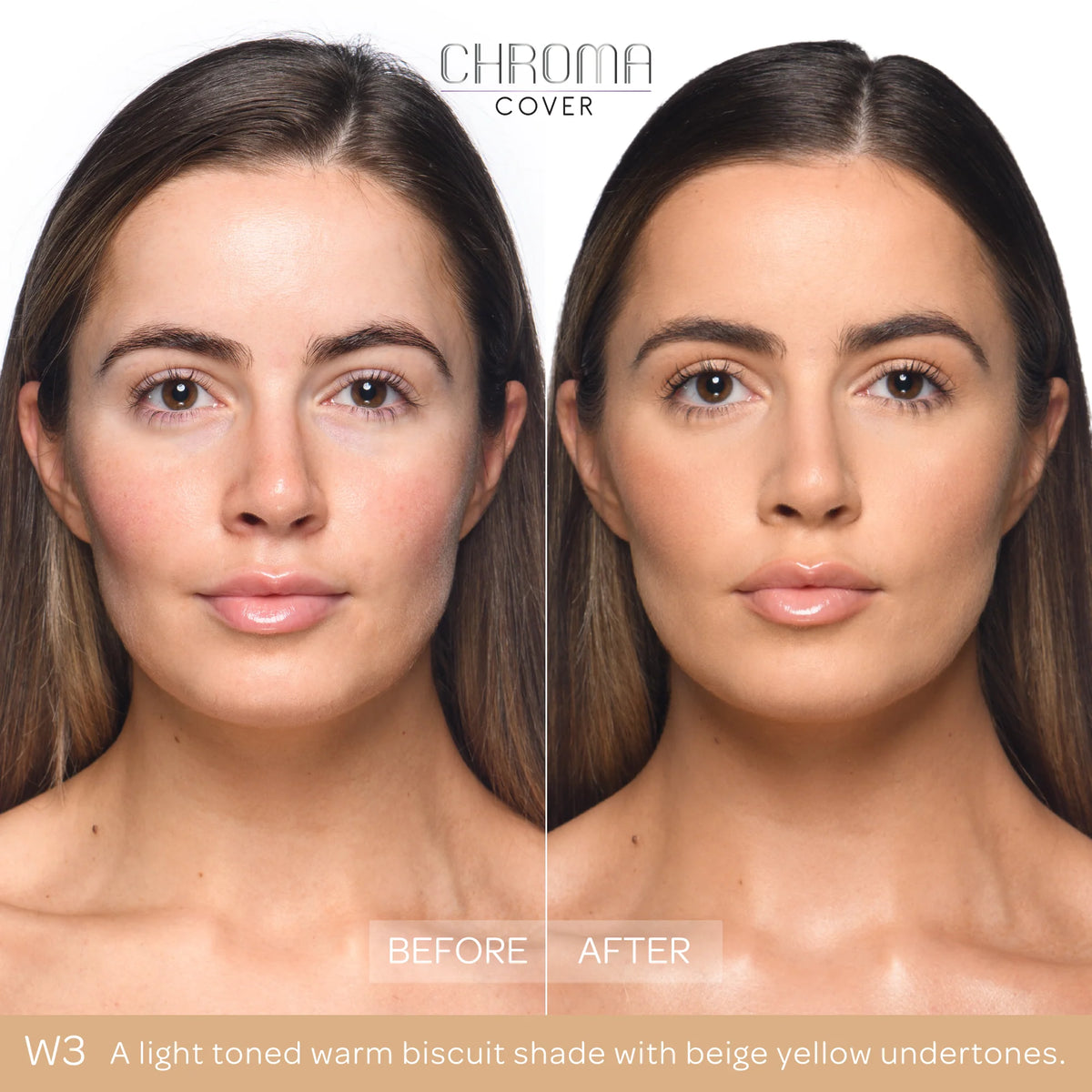 BPerfect Chroma Cover Matte Foundation W3 before and after application