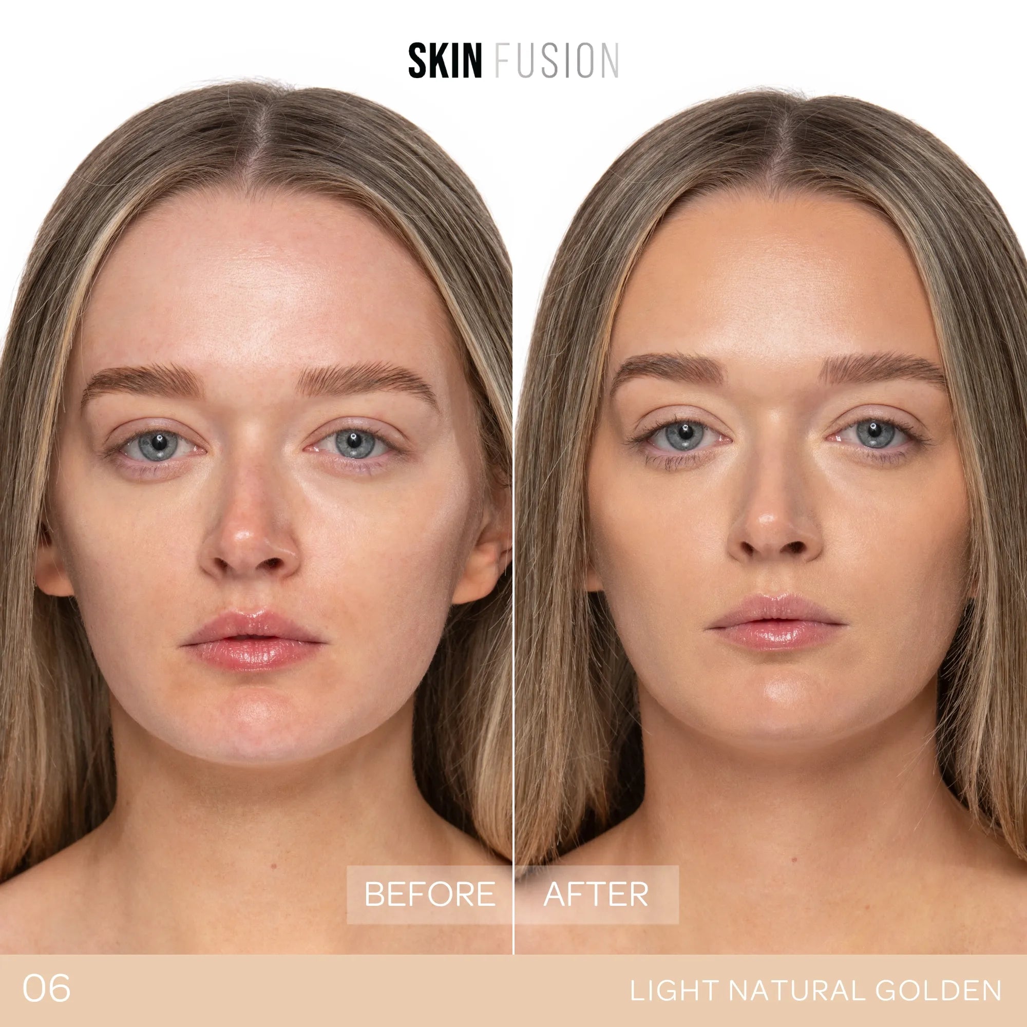 BPerfect Skin Fusion Skin Tint Shade 06 before and after coverage