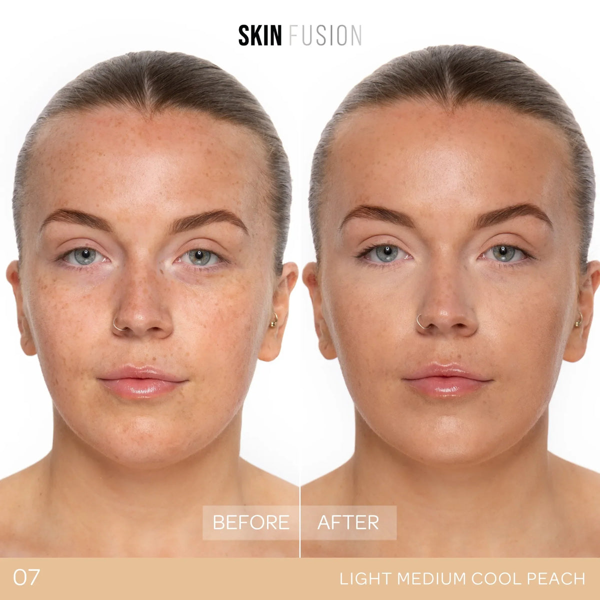 Perfect Skin Fusion Skin Tint Shade 07 before and after coverage