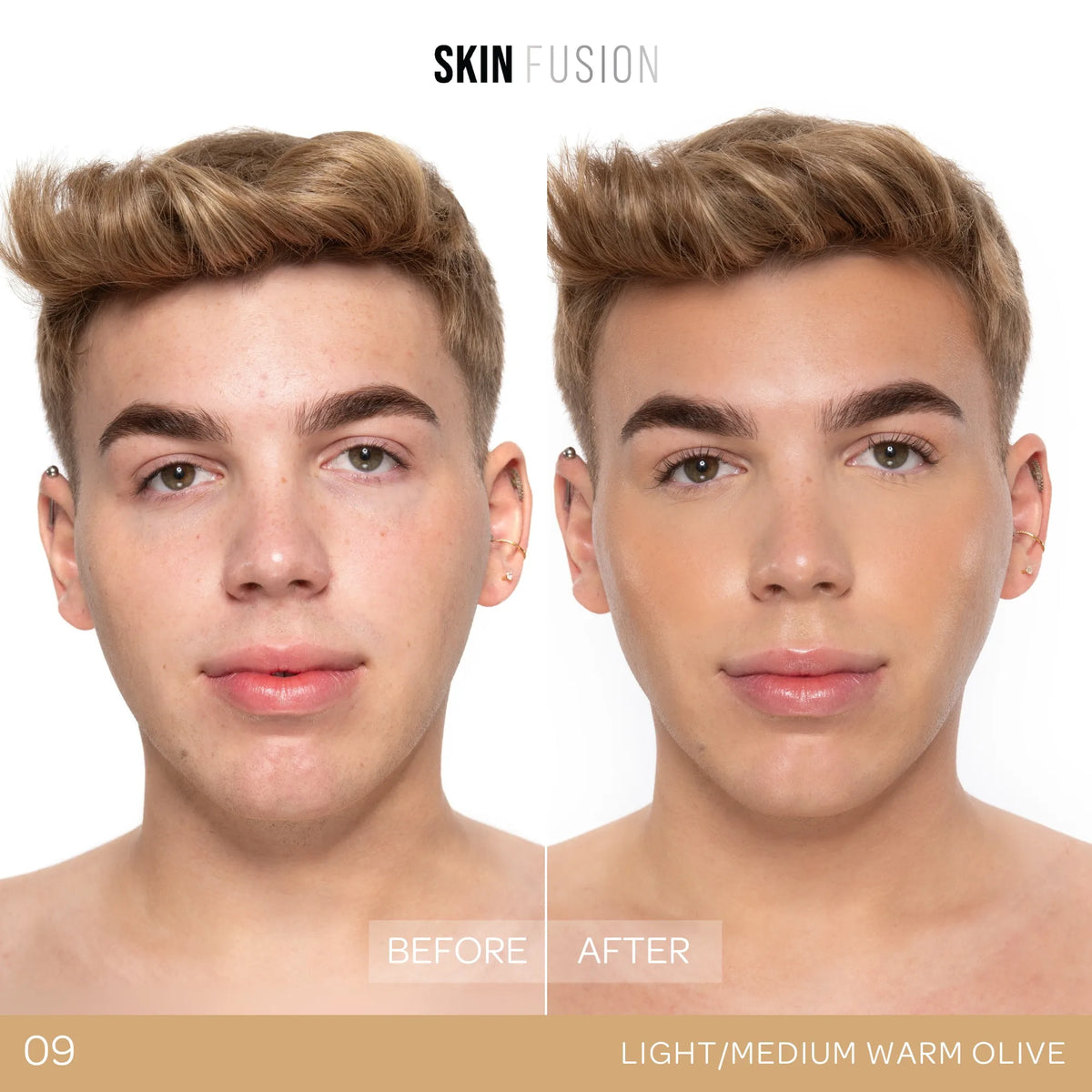 BPerfect Skin Fusion Skin Tint Shade 9 Warm Olive before and after